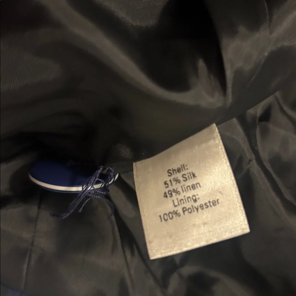 VTG Semantiks Dark Blue & Black Gingham Silk Linen Trench Coat SZ 22W peacoat - Picture 5 of 15